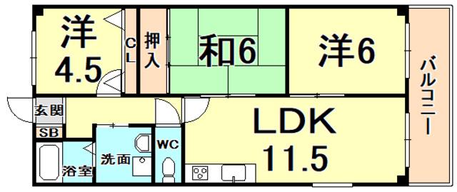 シャトレ鳴尾(3LDK/5階)の間取り写真