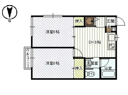 シャンパーニュ花堂東(2DK/2階)の間取り写真