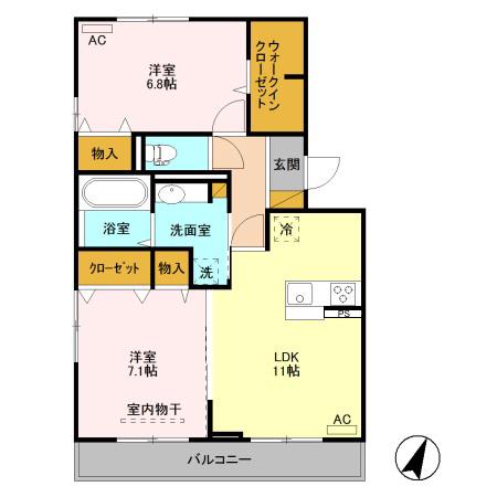 フォルテア A108(2LDK/1階)の間取り写真