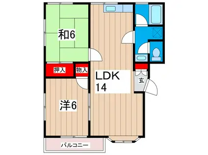 ヒルコーポ(2LDK/2階)の間取り写真