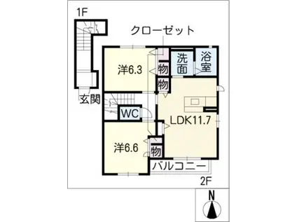 セーヌ笠取(2LDK/2階)の間取り写真
