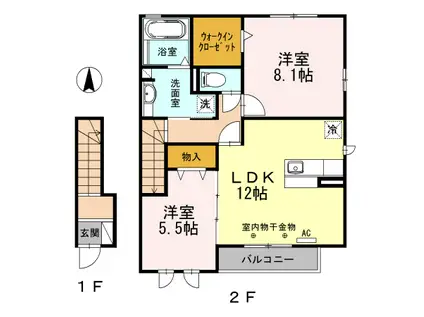 エクセルサワダA・B(2LDK/2階)の間取り写真