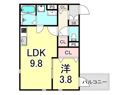 クレール塚本(1LDK/1階)の間取り写真