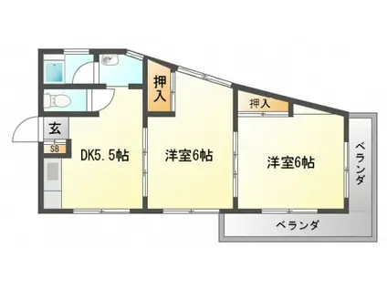 吹田朝日マンション(2DK/4階)の間取り写真