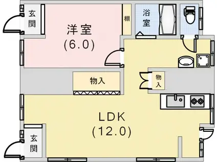 国香通アパート(1LDK/1階)の間取り写真