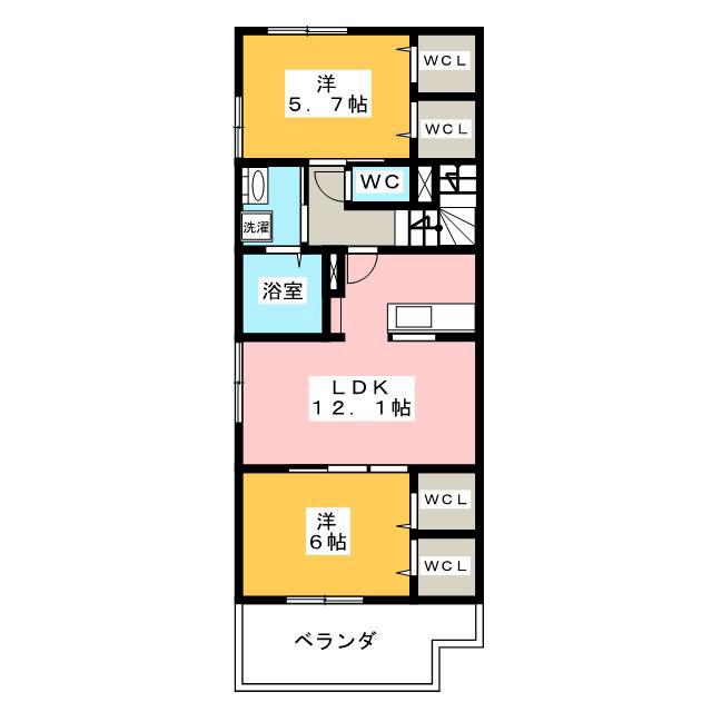 シェリーメゾン(2LDK/2階)の間取り写真