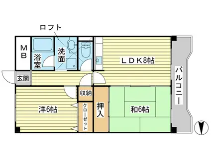 相生中村コーポ(2LDK/7階)の間取り写真