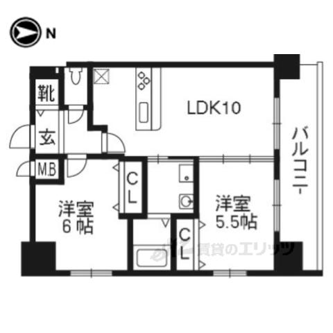 プレサンス京都烏丸爛都(2LDK/11階)の間取り写真