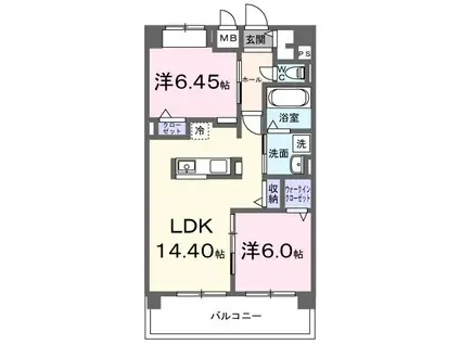 メルベージュ久留米(2LDK/9階)の間取り写真