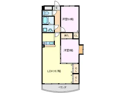 マッシモグローリア(2LDK/3階)の間取り写真