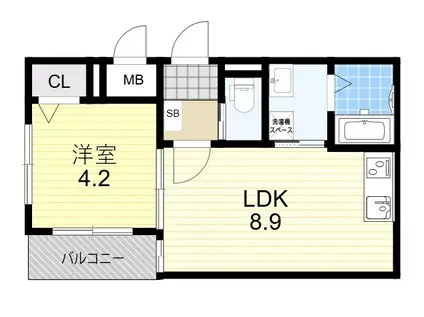 AIA難波南(1LDK/4階)の間取り写真