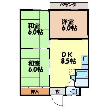 プランタン曙(3DK/2階)の間取り写真