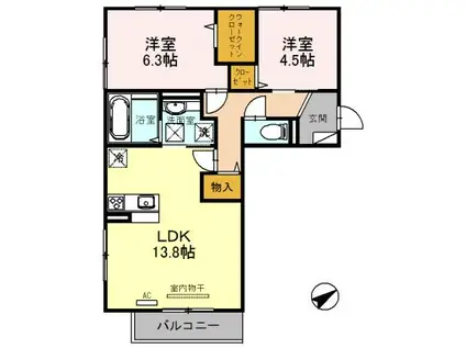 リベルタ 栗東市高野(2LDK/3階)の間取り写真