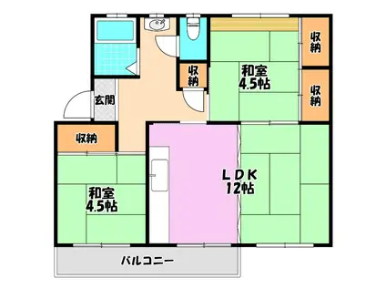 狭山4号棟(2LDK/3階)の間取り写真