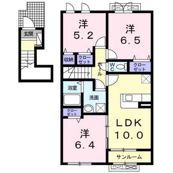 シェル・トゥールB(3LDK/2階)の間取り写真