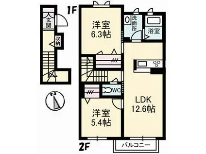 セレーナA棟(2LDK/2階)の間取り写真