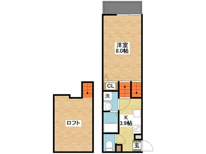 REVERENT多良見(1SK/2階)の間取り写真