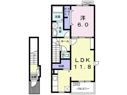ピレネー II(1LDK/2階)の間取り写真