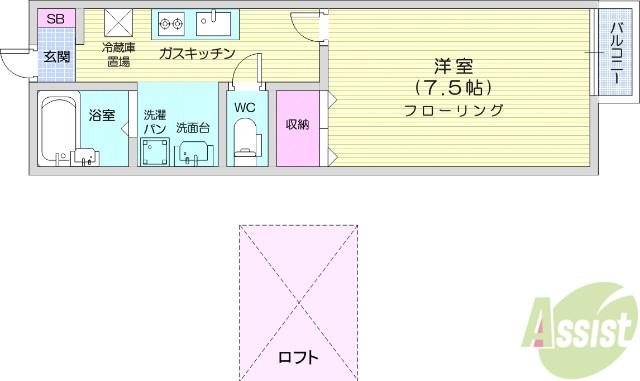 ブルーリーフⅠ(1K/1階)の間取り写真