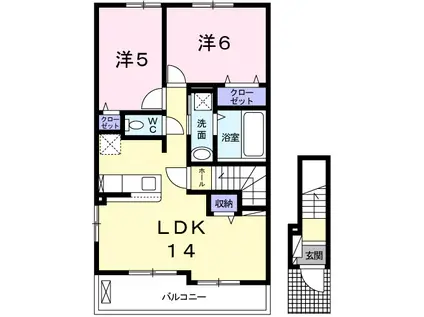 エスペランサ中仁野III(2LDK/2階)の間取り写真