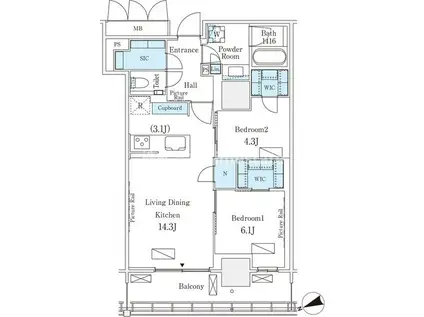 ロイヤルパークス品川(2LDK/23階)の間取り写真