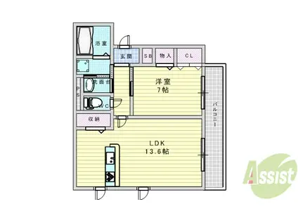 穂乃ハウス高城1(1LDK/1階)の間取り写真