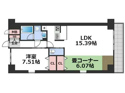プレジオ本町(1SLDK/2階)の間取り写真