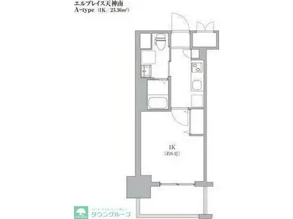 エルプレイス天神南(1K/8階)の間取り写真