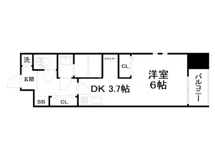 アスヴェル京都二条烏丸(1DK/5階)の間取り写真
