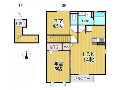 カサヴェール B棟(2LDK/2階)の間取り写真