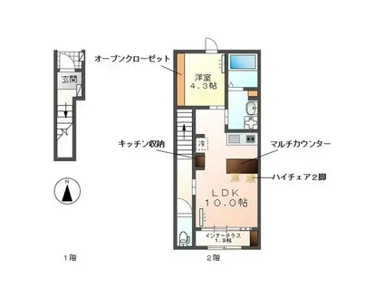 清須市助七2丁目アパート(1LDK/2階)の間取り写真