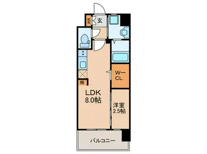 ギャラクシー二日市(1LDK/5階)の間取り写真