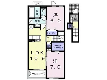 サニーヒルI(2LDK/2階)の間取り写真