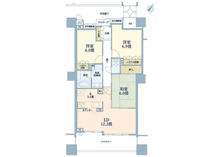 ジオタワー京町堀(3LDK/13階)の間取り写真