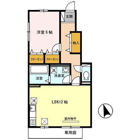 ヴェルコート B棟(1LDK/1階)の間取り写真