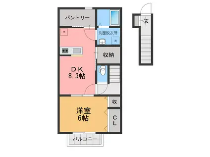 エスペランサ八幡(1LDK/2階)の間取り写真