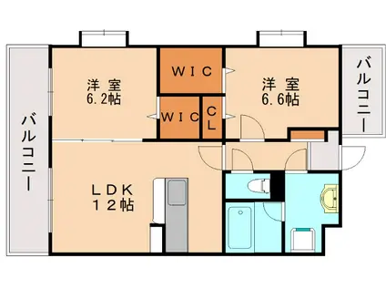 エスペラージュ香椎駅前(2LDK/2階)の間取り写真