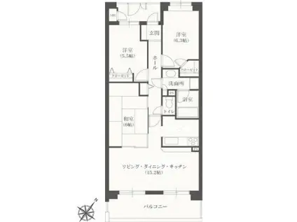ワイエムレジデンス相模大野(3LDK/3階)の間取り写真