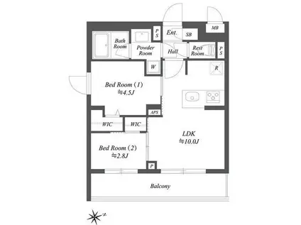 ブランシエスタ用賀(2LDK/4階)の間取り写真