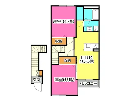 モンヴェール(2LDK/2階)の間取り写真