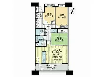 サンマンションアトレ国府宮ウエストコート(3LDK/2階)の間取り写真