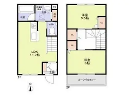 ヴィラ デ グラース A棟(2LDK/1階)の間取り写真