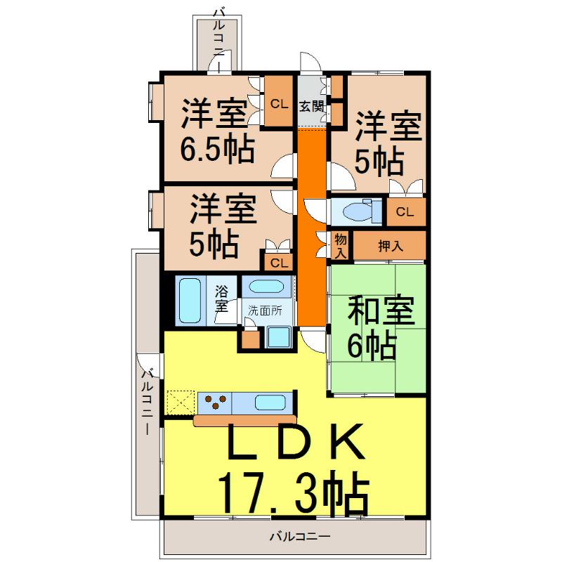 CASSIA旭丘(4LDK/3階)の間取り写真