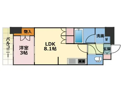 ウエリスアーバン守口(1LDK/9階)の間取り写真