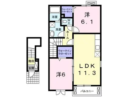 マーベラス・ガーデン B(2LDK/2階)の間取り写真