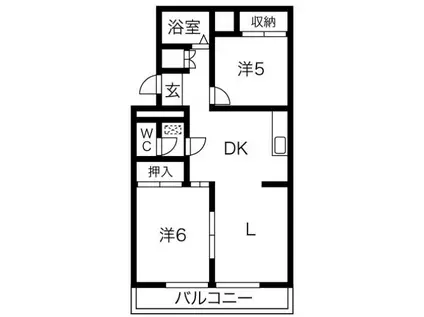 パラシオン城下(2LDK/4階)の間取り写真