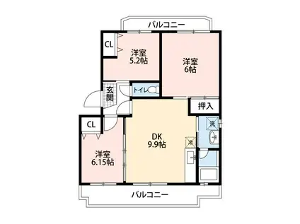 ヴィラ・ウィンディア(3DK/1階)の間取り写真