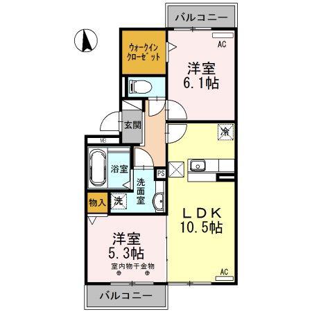 グッドラック・ワン A棟(2LDK/1階)の間取り写真