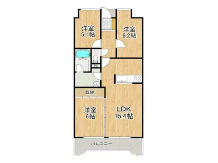 アパートメントハウス・アーデルイオンいわき店近く彡(3LDK/4階)の間取り写真