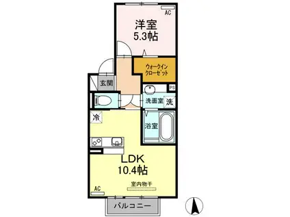オーキッド マル I棟(1LDK/2階)の間取り写真